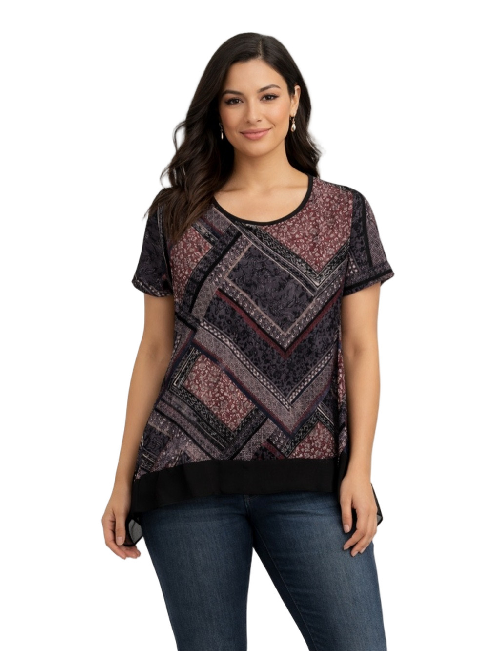 Simply Vera Vera Wang Women's Patchwork Blouse - Black and Red